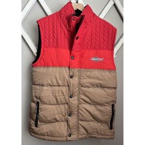 REPYOURWATER Men's L Insulated Vest Red/Tan Fish-Explore-Conserve